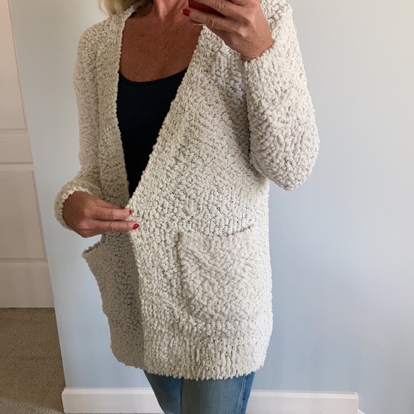 Off White Popcorn Texture Open Cardigan - Picture 4 of 9